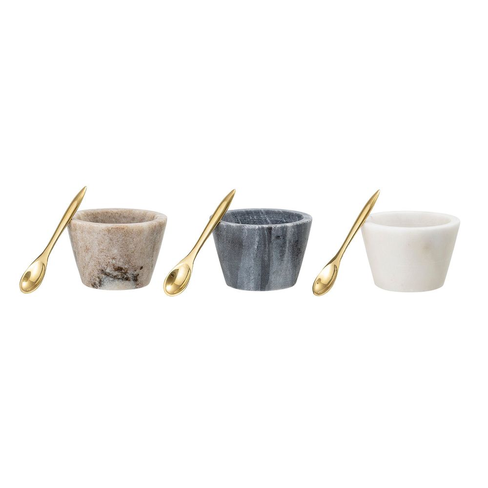 Couverts & ustensiles de cuisine - Rosamynthe Pot à sel avec cuillère, Blanc, Marbre Set of 3 - CREATIVE COLLECTION