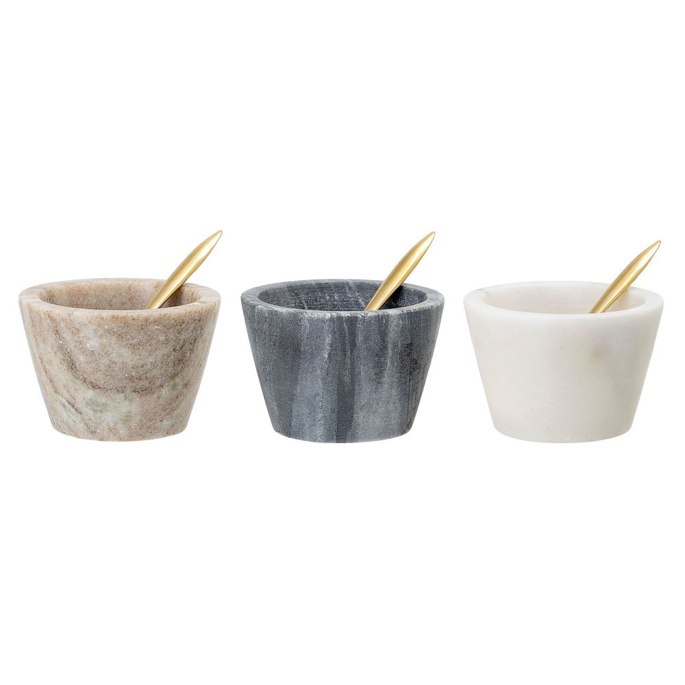 Couverts & ustensiles de cuisine - Rosamynthe Pot à sel avec cuillère, Blanc, Marbre Set of 3 - CREATIVE COLLECTION