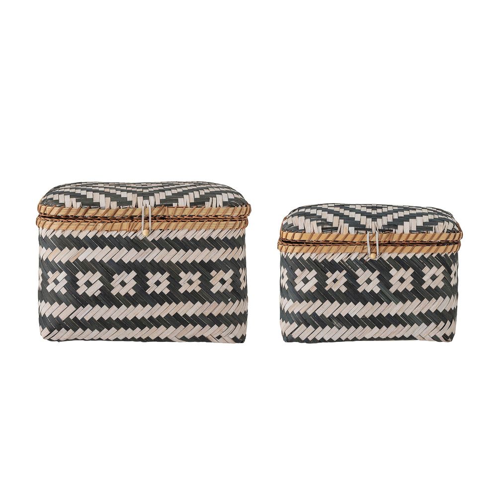Shopping baskets - Lar Basket w/Lid, Black, Bamboo Set of 2 - BLOOMINGVILLE MULTIBRAND HOUSE