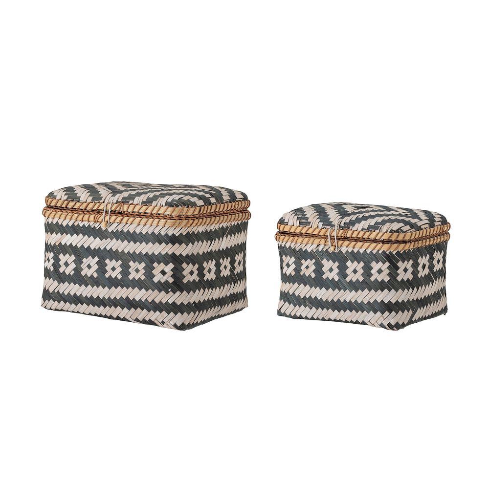 Shopping baskets - Lar Basket w/Lid, Black, Bamboo Set of 2 - BLOOMINGVILLE MULTIBRAND HOUSE