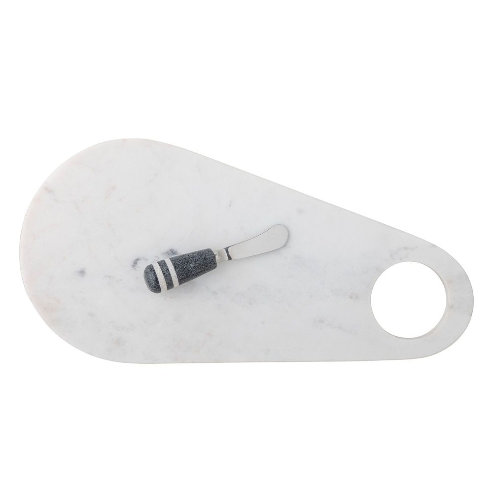 Kitchen utensils - Abrielle Serving Board w/Knife, White, Marble Set of 2 - BLOOMINGVILLE MULTIBRAND HOUSE