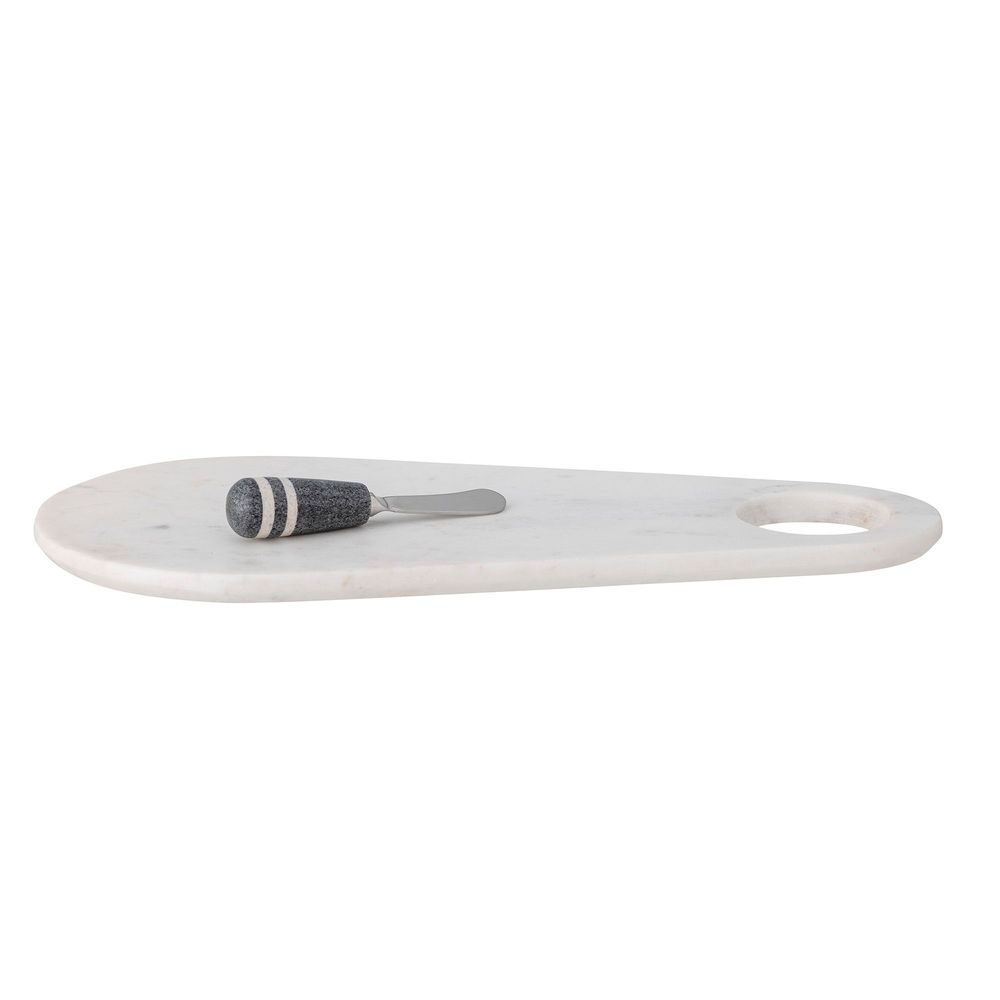 Kitchen utensils - Abrielle Serving Board w/Knife, White, Marble Set of 2 - BLOOMINGVILLE MULTIBRAND HOUSE