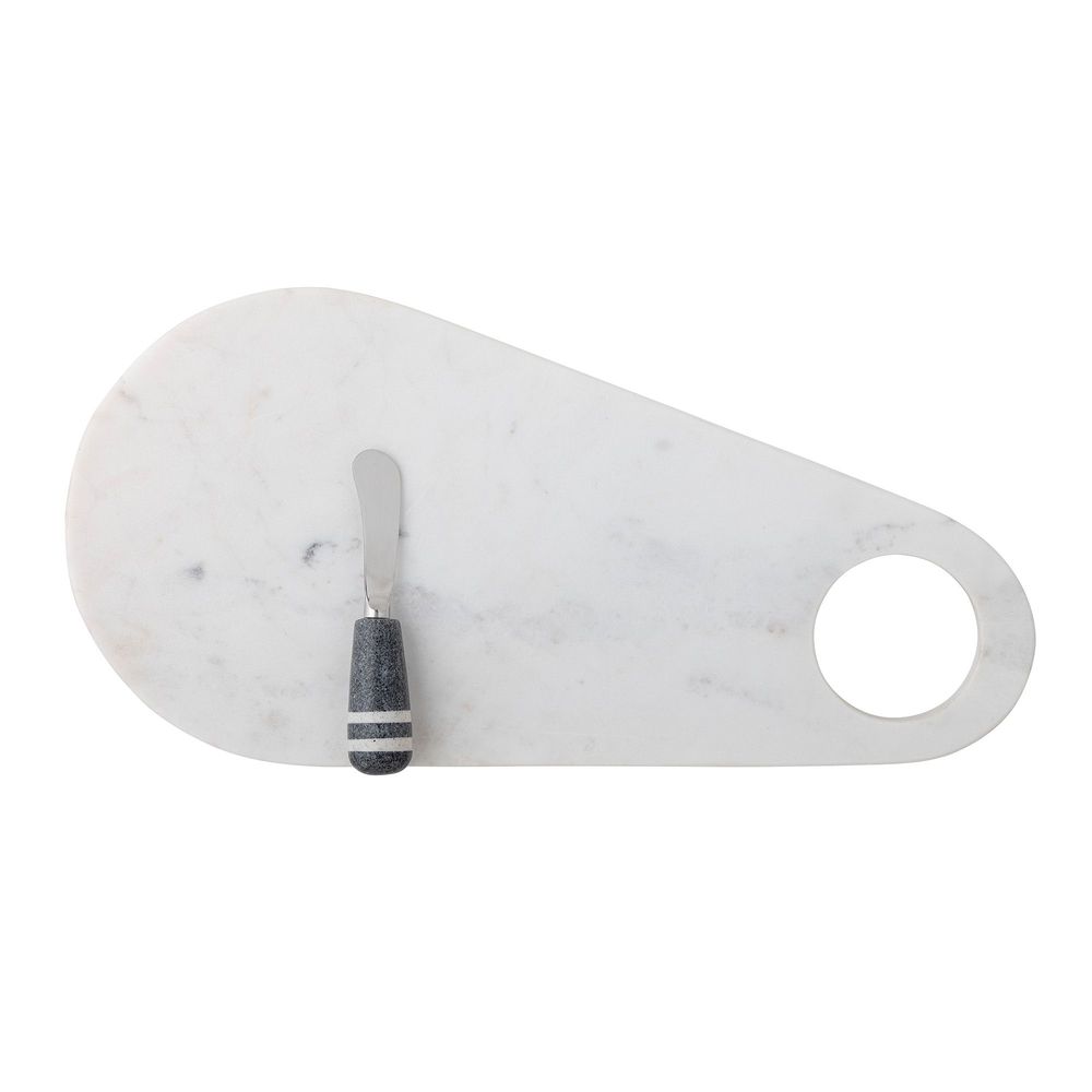 Kitchen utensils - Abrielle Serving Board w/Knife, White, Marble Set of 2 - BLOOMINGVILLE MULTIBRAND HOUSE