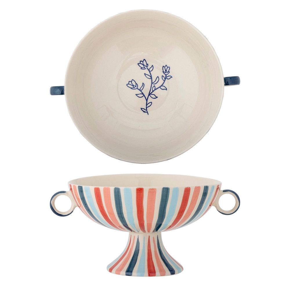 Bowls - Cyrus Pedestal Bowl, Blue, Stoneware - CREATIVE COLLECTION