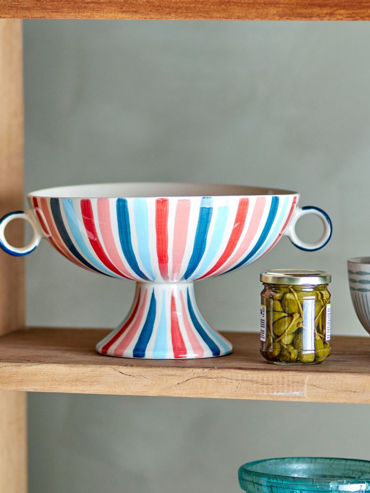Bowls - Cyrus Pedestal Bowl, Blue, Stoneware - CREATIVE COLLECTION