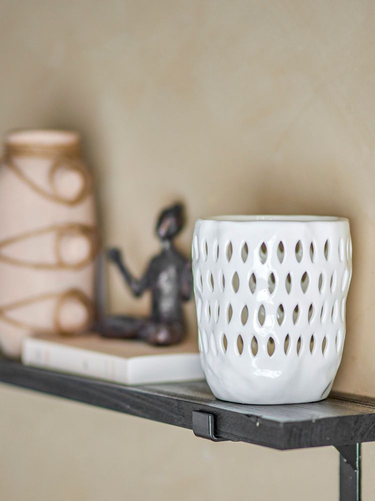 Bougeoirs et photophores  - Matil Photophore, Blanc, Grès  - BLOOMINGVILLE MULTIBRAND HOUSE
