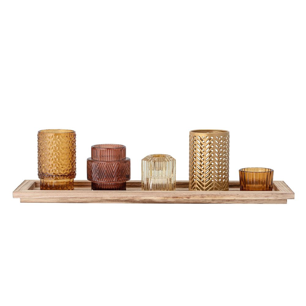 Candlesticks and candle holders - Sanga Tray w/Votive, Brown, Glass Set of 6 - BLOOMINGVILLE MULTIBRAND HOUSE