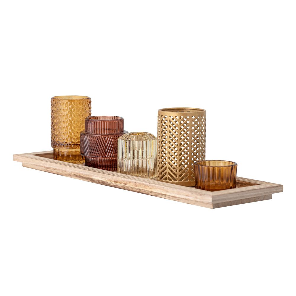 Candlesticks and candle holders - Sanga Tray w/Votive, Brown, Glass Set of 6 - BLOOMINGVILLE MULTIBRAND HOUSE