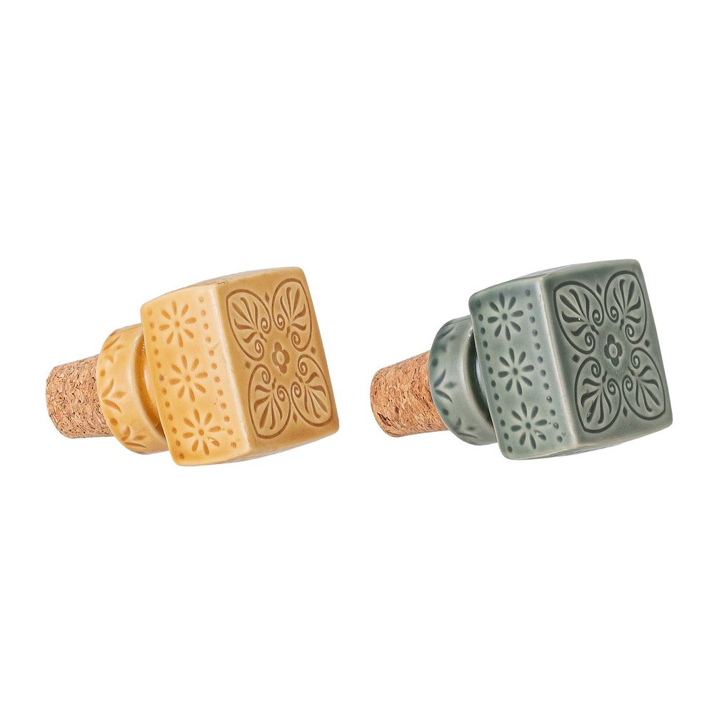 Wine accessories - Rani Wine Stopper, Yellow, Stoneware Set of 2 - BLOOMINGVILLE MULTIBRAND HOUSE