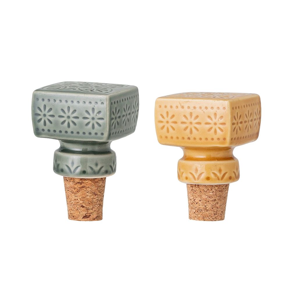 Wine accessories - Rani Wine Stopper, Yellow, Stoneware Set of 2 - BLOOMINGVILLE MULTIBRAND HOUSE