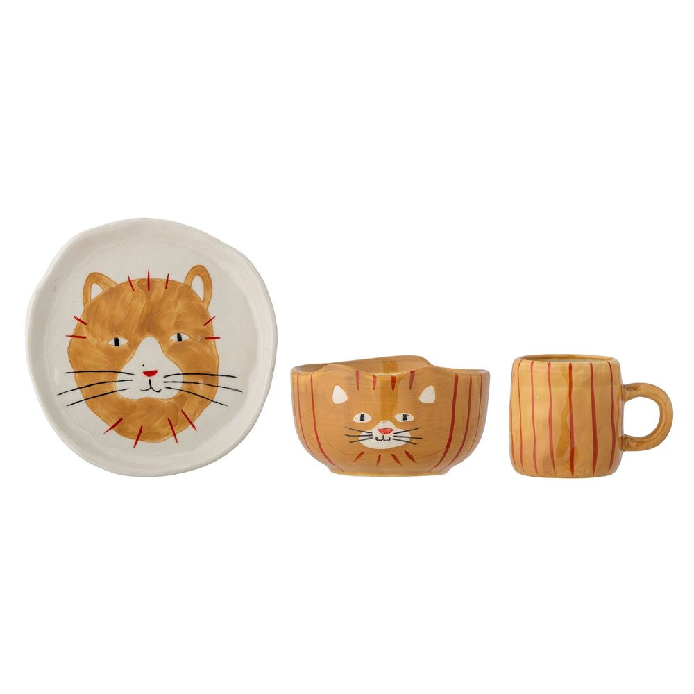 Assiettes au quotidien - Kittie Ensemble de vaisselle, Marron, Grès Set of 3 - BLOOMINGVILLE MINI