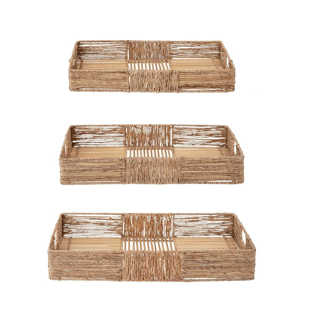 Kitchen utensils - Lecia Serving Tray, Nature, Jute Set of 3 - BLOOMINGVILLE MULTIBRAND HOUSE