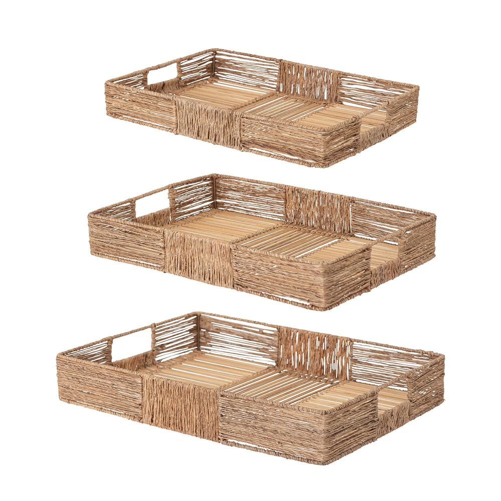 Kitchen utensils - Lecia Serving Tray, Nature, Jute Set of 3 - BLOOMINGVILLE MULTIBRAND HOUSE