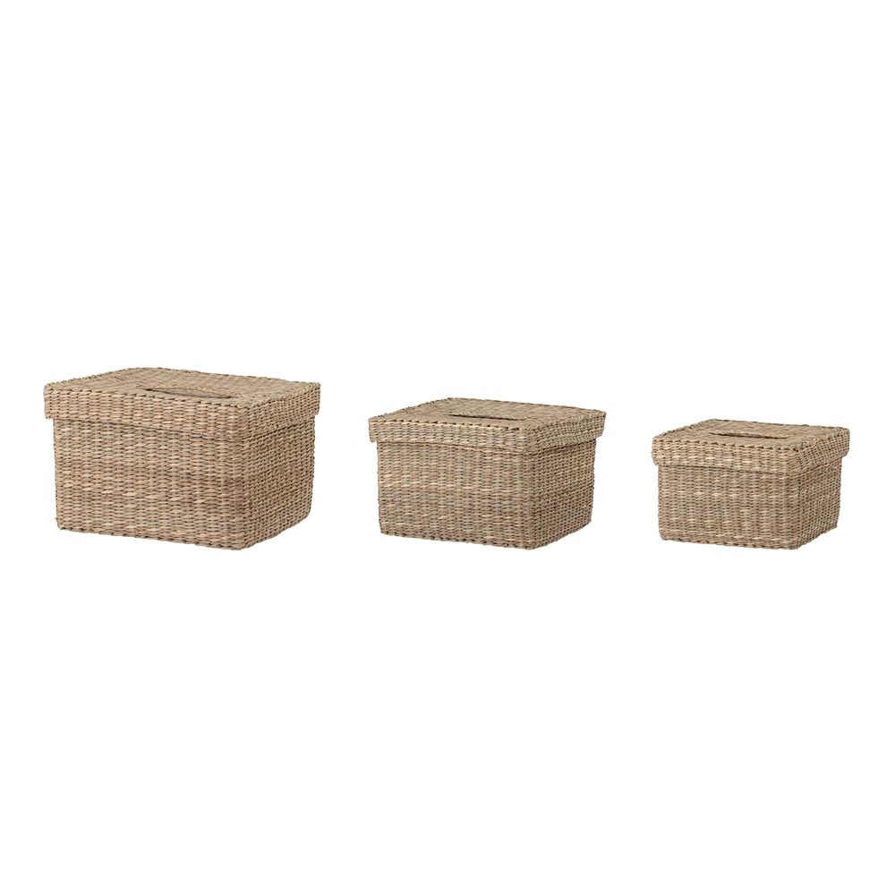 Paniers - Givan Panier avec couvercle, Nature, Herbier marin Set of 3 - BLOOMINGVILLE