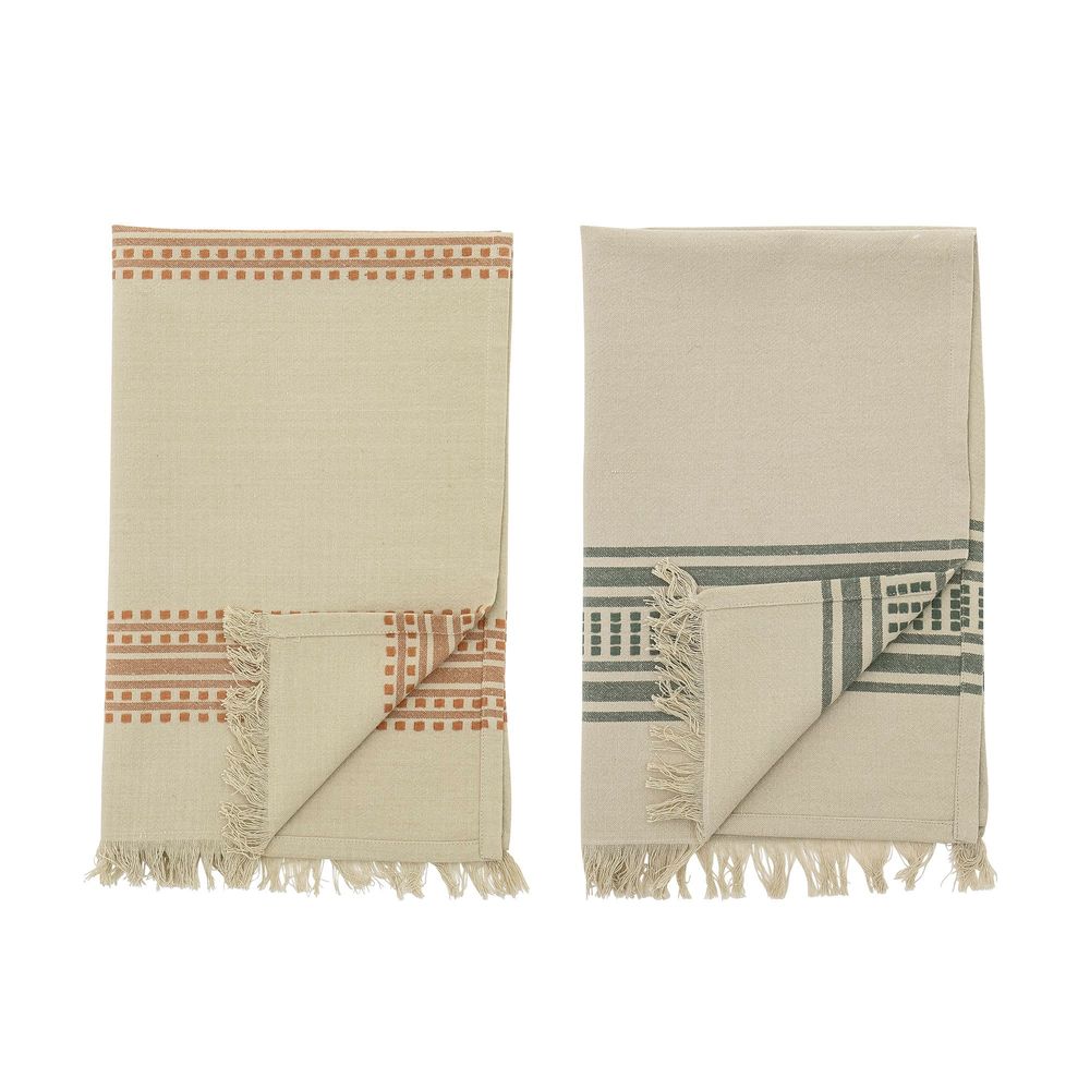 Brushes - Anza Kitchen Towel, Green, Cotton Set of 2 - CREATIVE COLLECTION