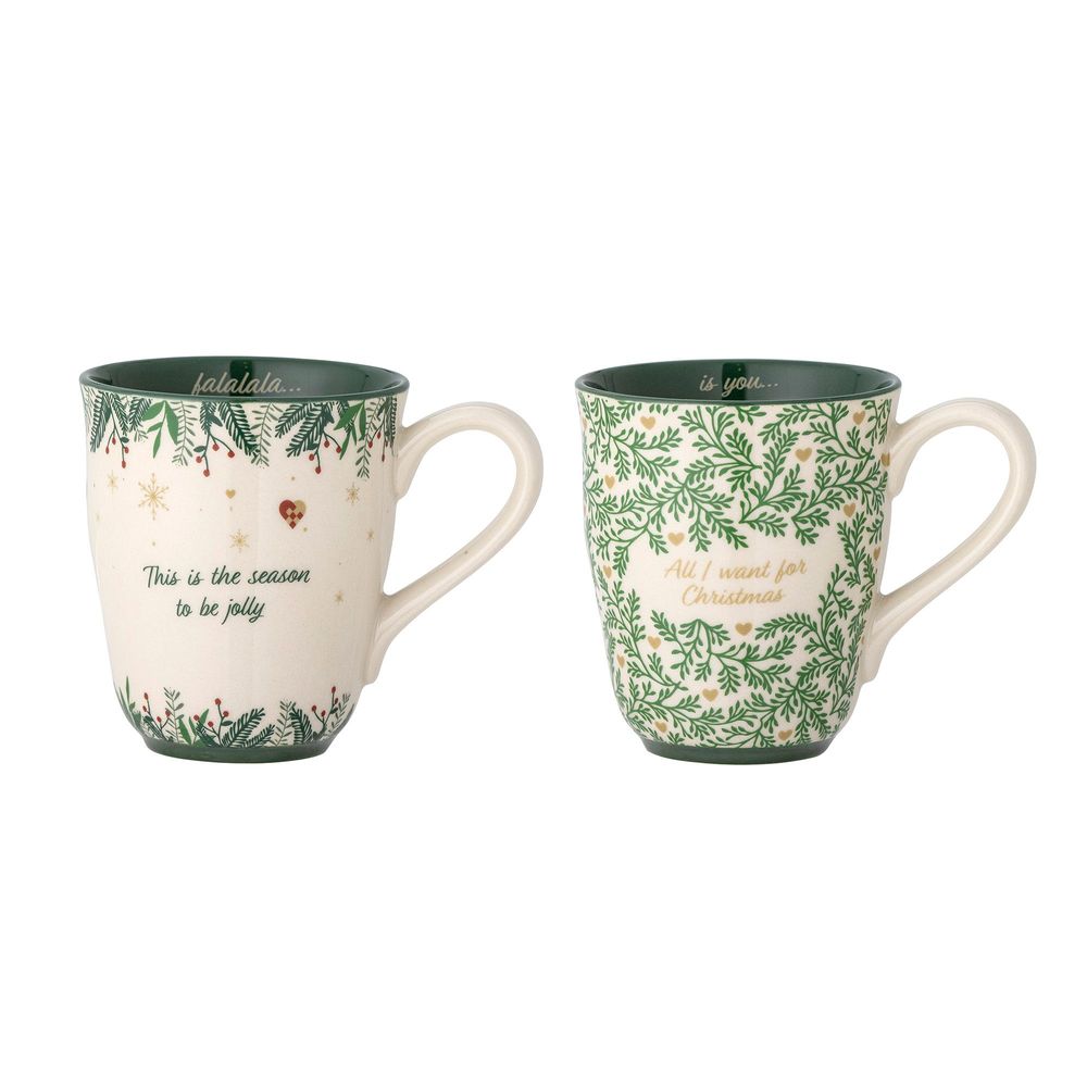 Mugs - Grazia Mug, Green, Stoneware Set of 2 - BLOOMINGVILLE MULTIBRAND HOUSE