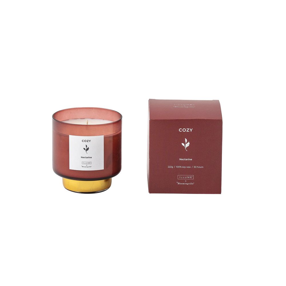 Candles - COZY-Nectarine Scented Candle, Red, Natural Wax - ILLUME X BLOOMINGVILLE