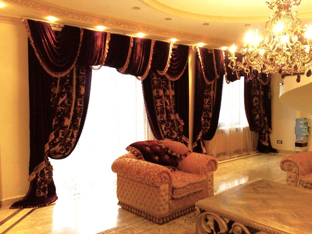 Curtains and window coverings - Silk taffeta curtains with velvet lambrequins - VLADA DIZIK KOSHKIN DOM