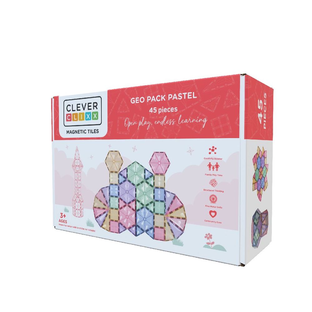 Jouets enfants - Cleverclixx Kit de Formes Géométriques de couleur pastel de 45 pièces - CLEVERCLIXX BV