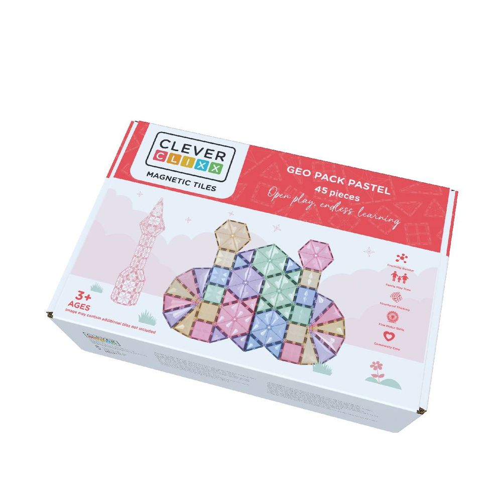 Jouets enfants - Cleverclixx Kit de Formes Géométriques de couleur pastel de 45 pièces - CLEVERCLIXX BV