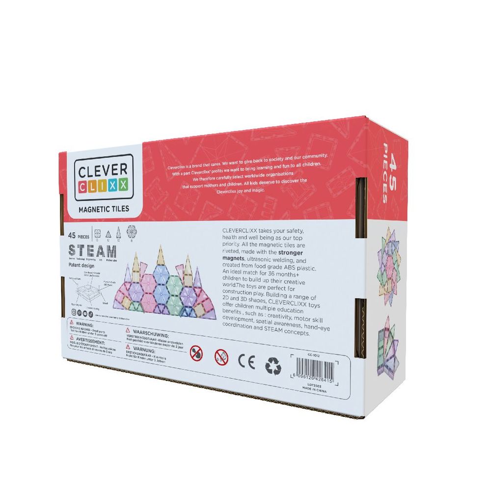 Jouets enfants - Cleverclixx Kit de Formes Géométriques de couleur pastel de 45 pièces - CLEVERCLIXX BV