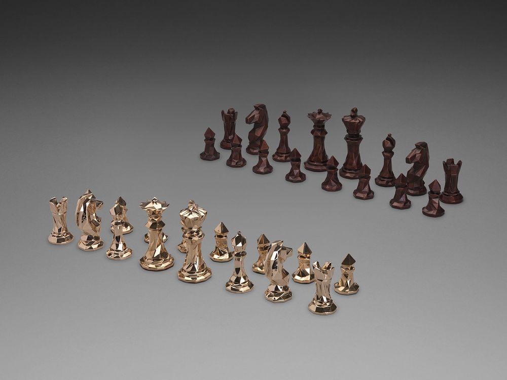 Cadeaux - Jeu d'échecs à facettes multiples en bronze coulé, 32 pièces - EAGLADOR