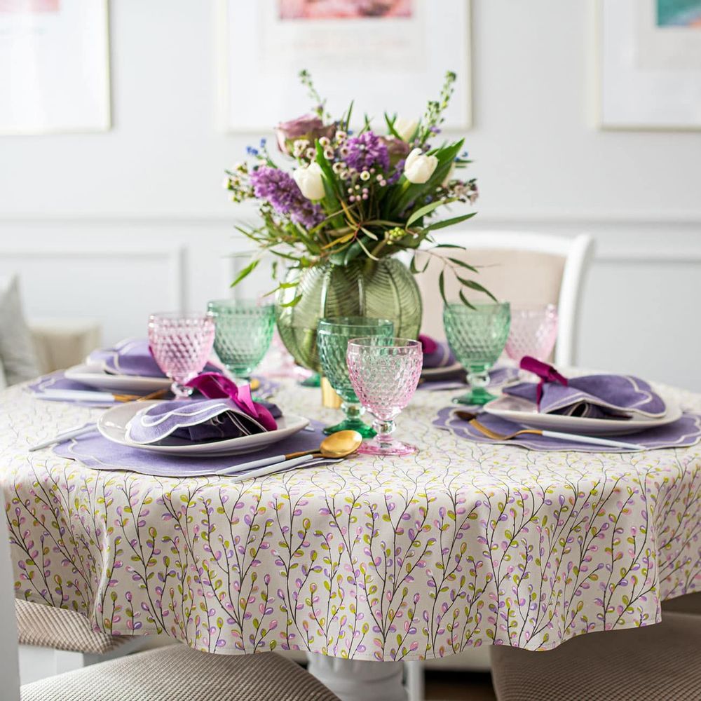 Linge de table textile - Nappe de table Purple Willow ronde ⌀ 210 cm - ROSEBERRY HOME