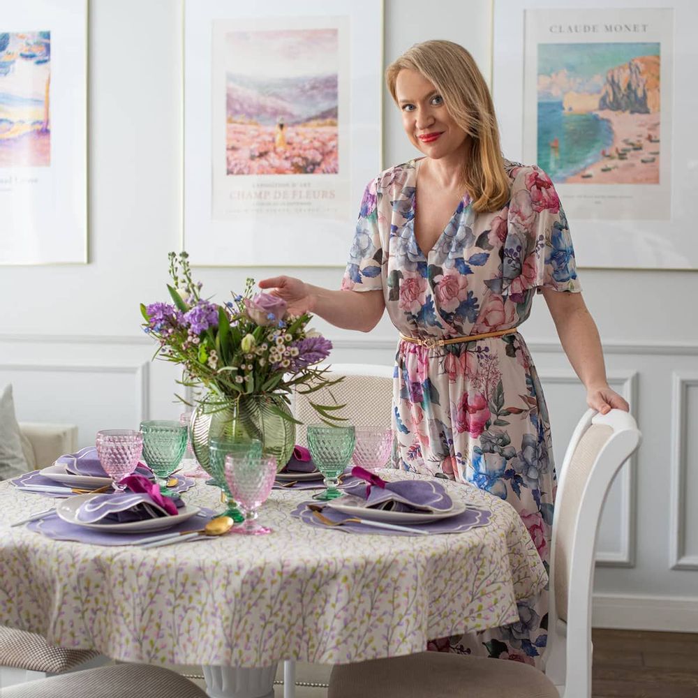 Linge de table textile - Nappe de table Purple Willow ronde ⌀ 210 cm - ROSEBERRY HOME