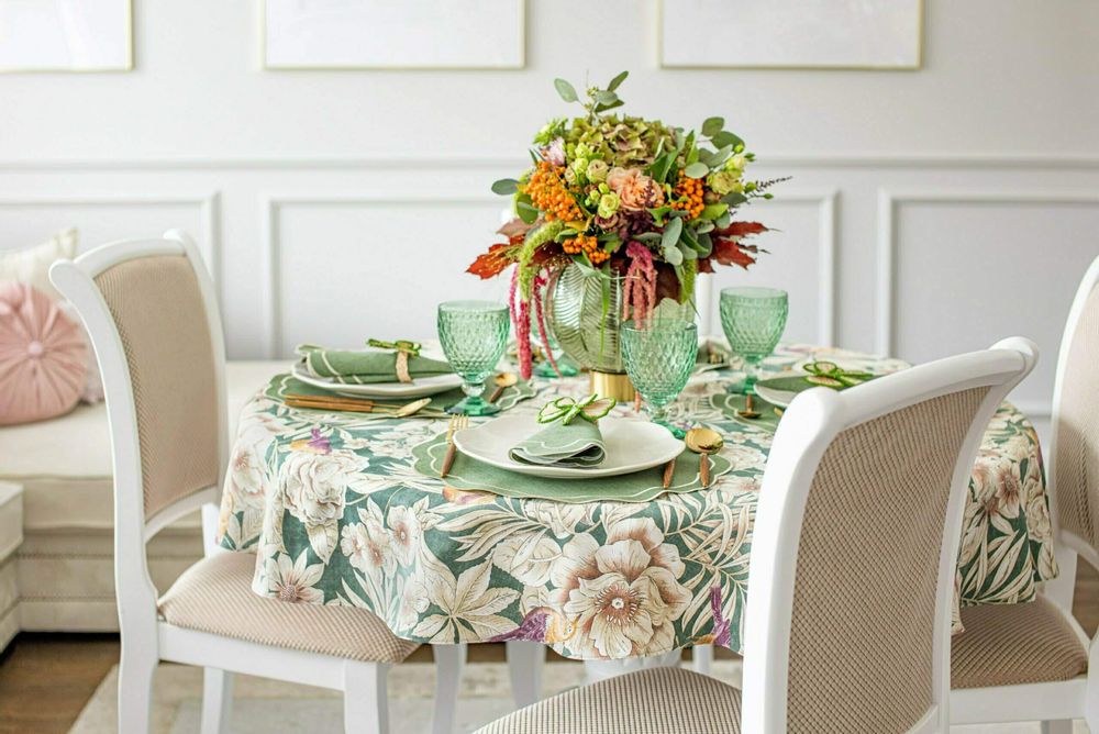 Linge de table textile - Nappe de table Emerald ronde - ⌀ 140 cm - ROSEBERRY HOME