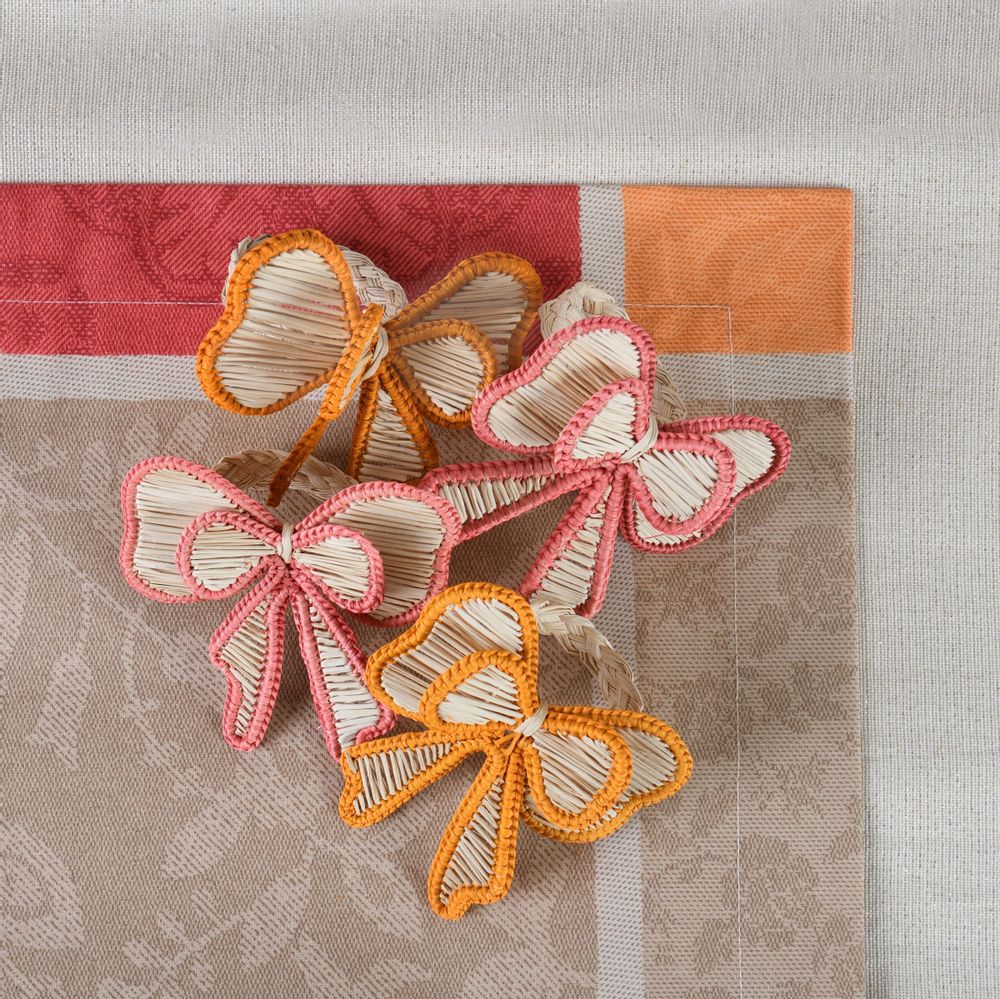 Linge de table textile - Ronds de serviette Pink and Yellow Bows - 4 pièces - ROSEBERRY HOME