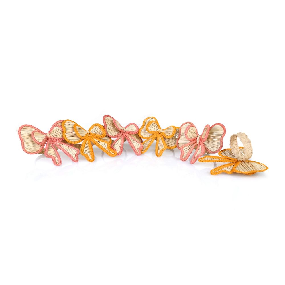 Table linen - Napkin rings Pink and Yellow Bows - 6 pieces - ROSEBERRY HOME