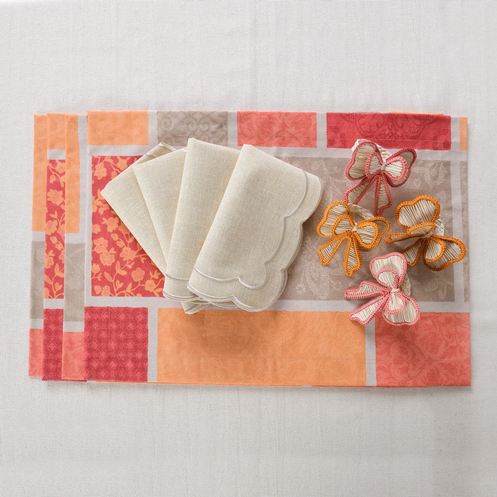 Table linen - Napkin rings Pink and Yellow Bows - 6 pieces - ROSEBERRY HOME