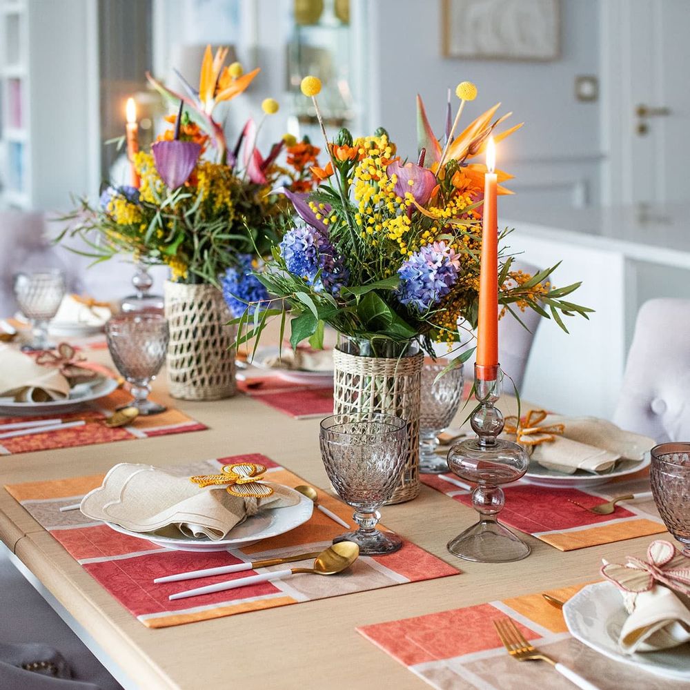 Table linen - Napkin rings Pink and Yellow Bows - 6 pieces - ROSEBERRY HOME