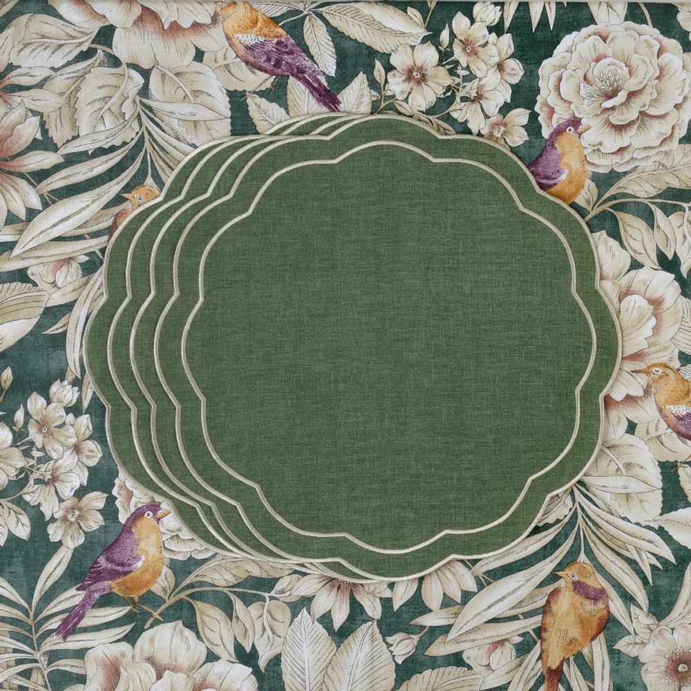 Linge de table textile - Brodé Sets de table Green Petali - 4 pièces - ROSEBERRY HOME