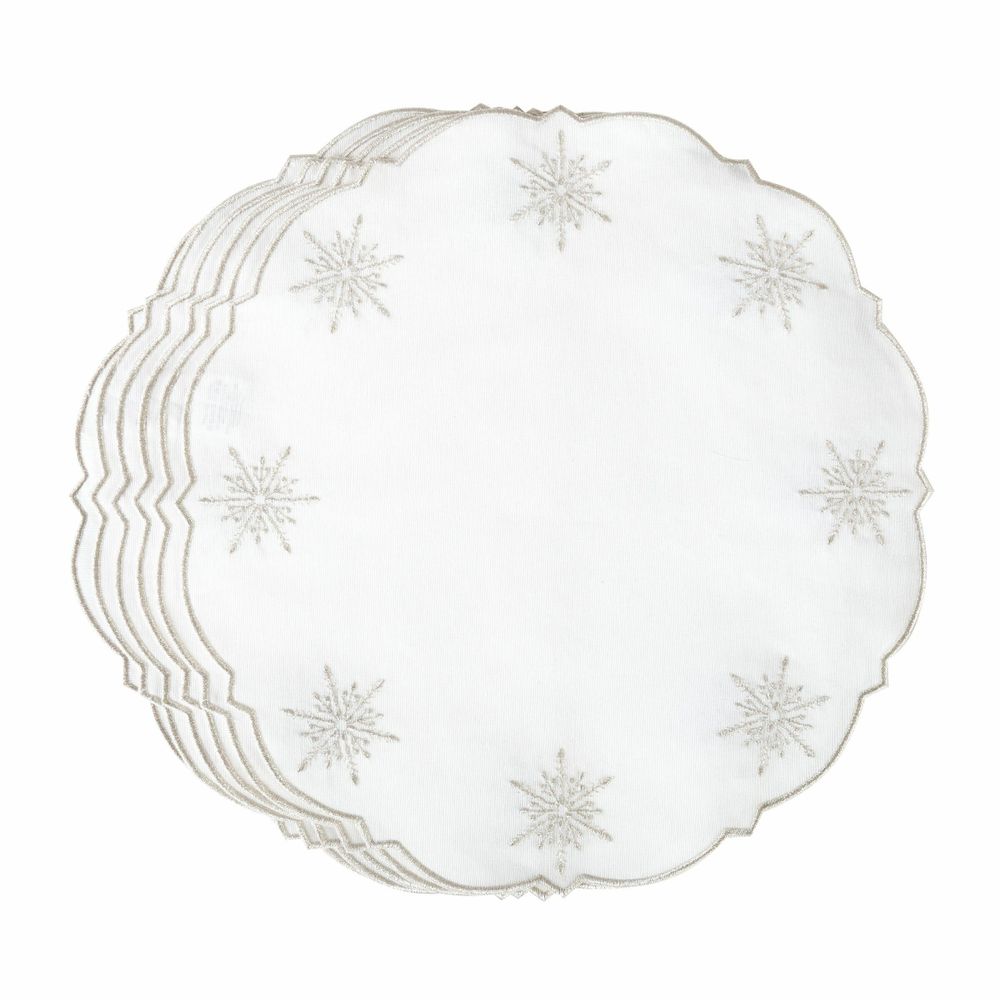 Table linen - Embroidered Placemats Silver Stars - 6 pieces - ROSEBERRY HOME