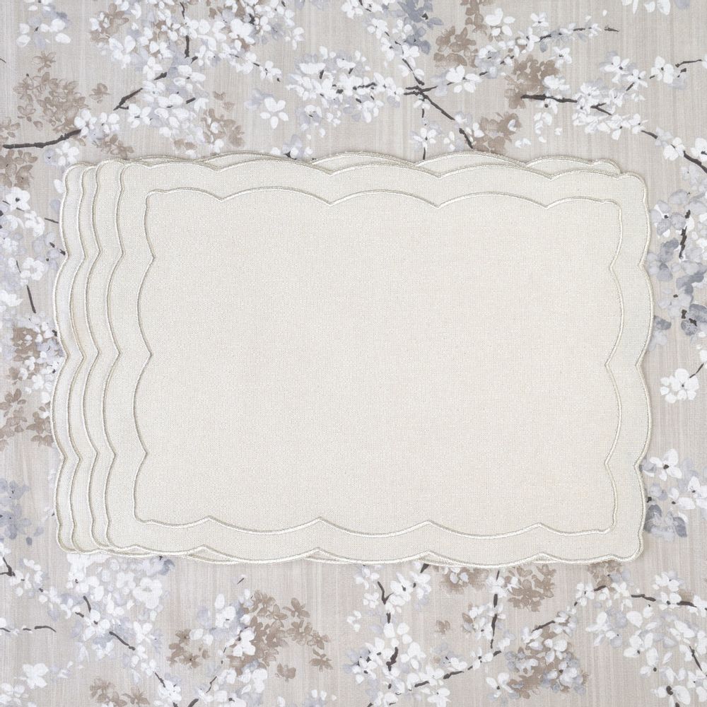 Linge de table textile - Brodé Sets de table Silver Onde - 4 pièces - ROSEBERRY HOME