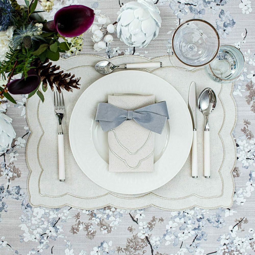 Linge de table textile - Brodé Sets de table Silver Onde - 4 pièces - ROSEBERRY HOME