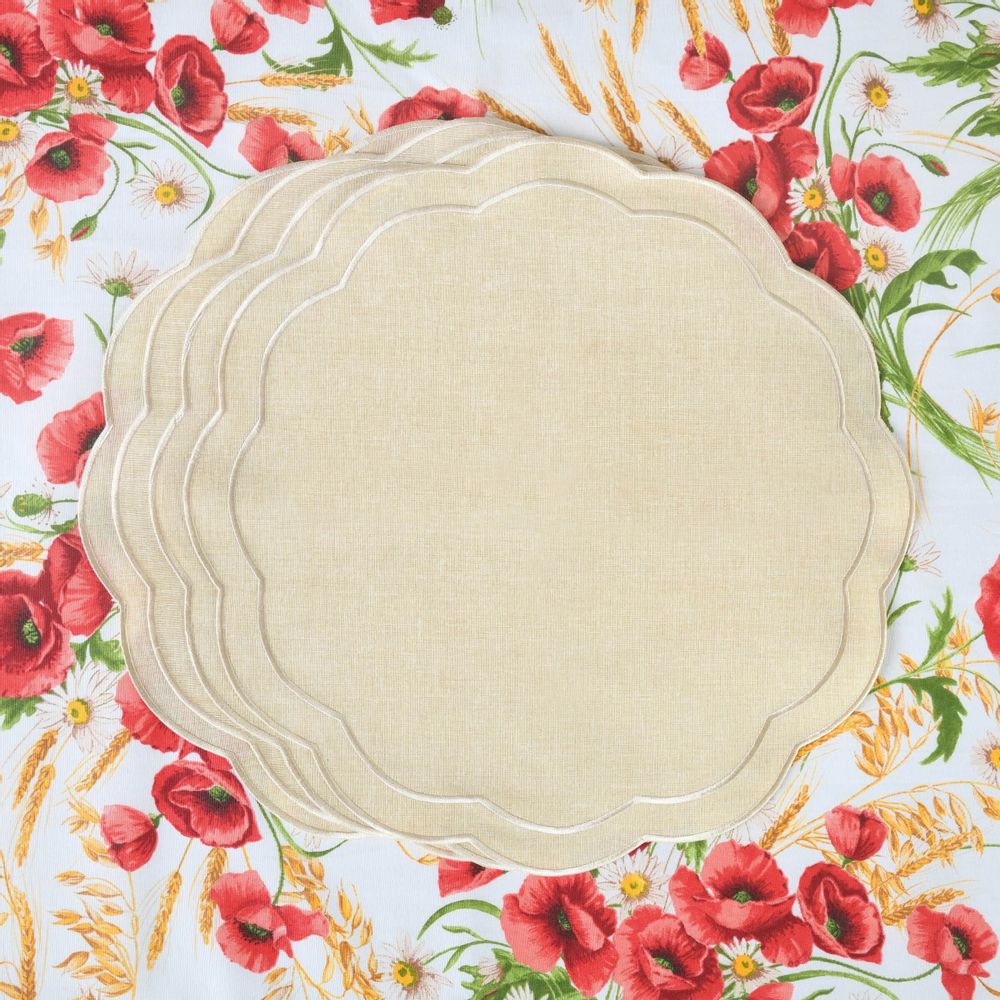 Table linen - Embroidered Placemats Beige Petali - 4 pieces - ROSEBERRY HOME