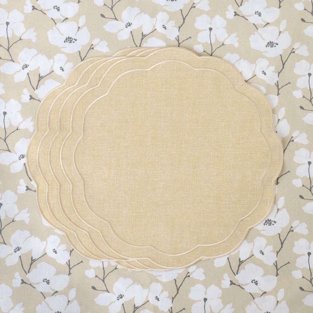 Table linen - Embroidered Placemats Beige Petali - 4 pieces - ROSEBERRY HOME