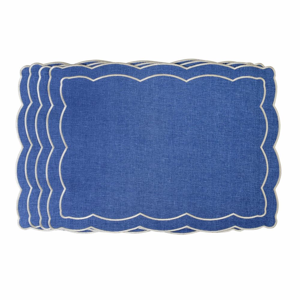Table linen - Embroidered Placemats Blue Onde - 4 pieces - ROSEBERRY HOME