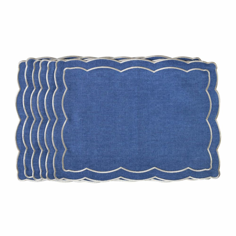 Placemats - Embroidered Placemats Blue Onde - 6 pieces - ROSEBERRY HOME