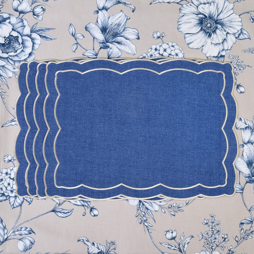 Placemats - Embroidered Placemats Blue Onde - 6 pieces - ROSEBERRY HOME