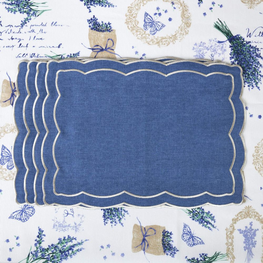Placemats - Embroidered Placemats Blue Onde - 6 pieces - ROSEBERRY HOME