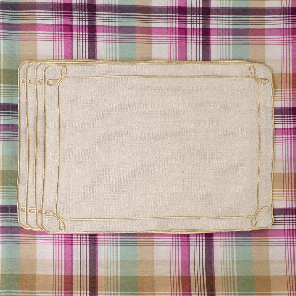 Linge de table textile - Brodé Sets de table Golden Bows - 4 pièces - ROSEBERRY HOME