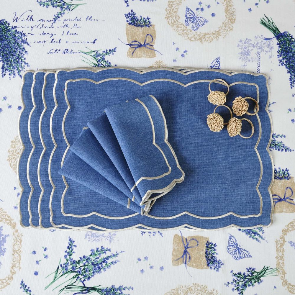 Placemats - Embroidered Placemats Blue Onde - 6 pieces - ROSEBERRY HOME