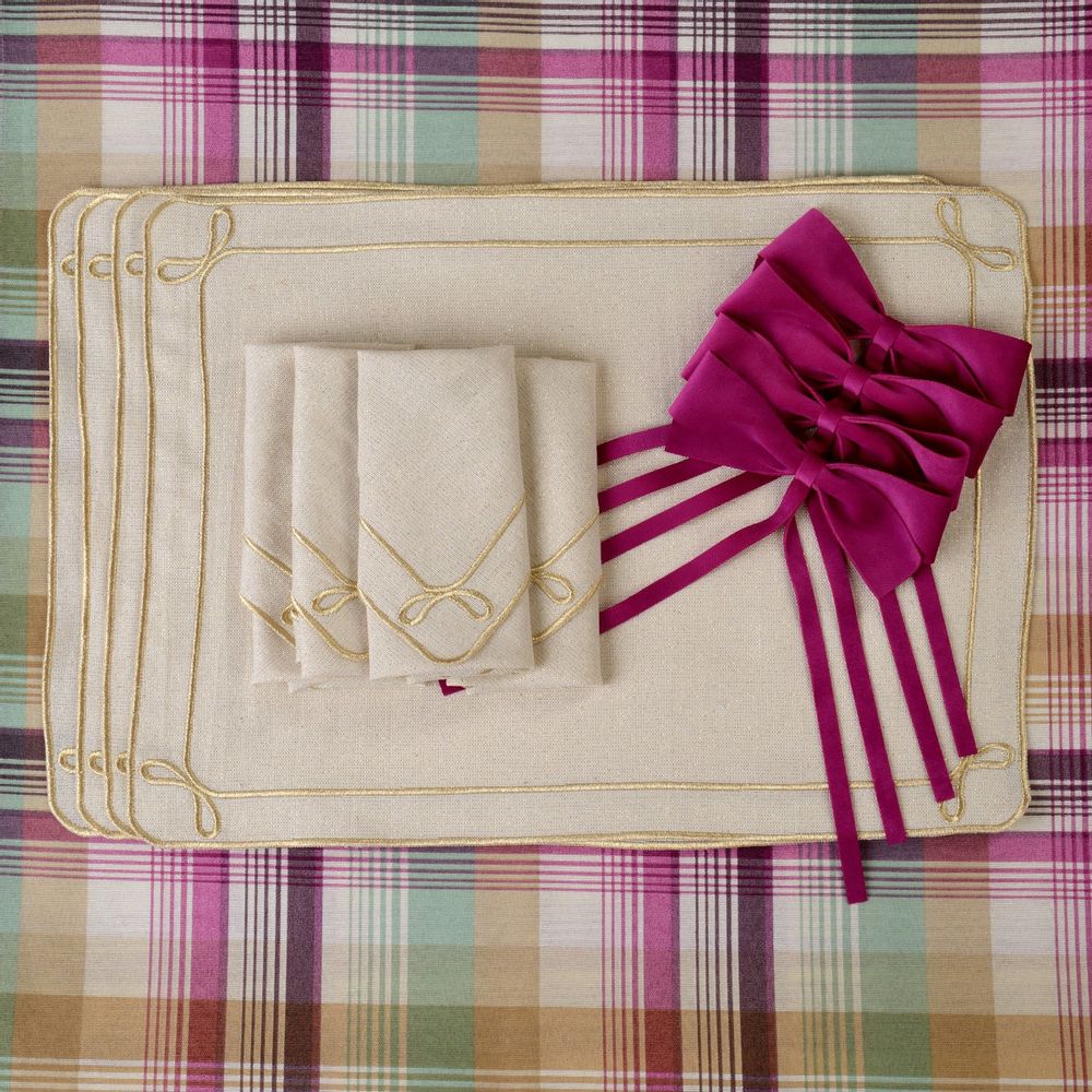 Linge de table textile - Brodé Sets de table Golden Bows - 4 pièces - ROSEBERRY HOME