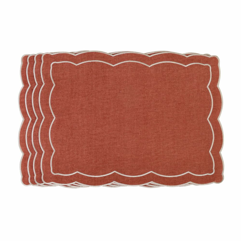 Table linen - Embroidered Placemats Rust Onde - 4 pieces - ROSEBERRY HOME