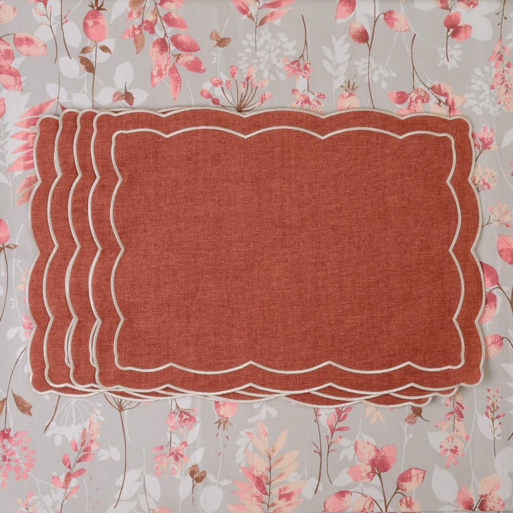 Sets de table - Brodé Sets de table Rust Onde - 6 pièces - ROSEBERRY HOME
