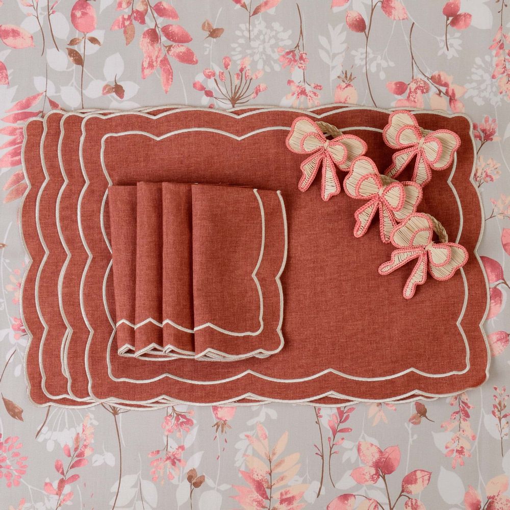 Sets de table - Brodé Sets de table Rust Onde - 6 pièces - ROSEBERRY HOME