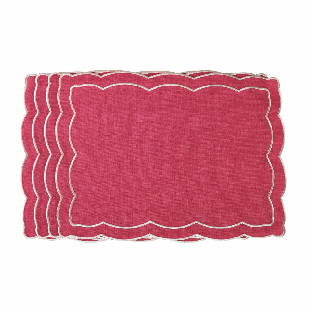 Linge de table textile - Brodé Sets de table Magenta Onde - 4 pièces - ROSEBERRY HOME